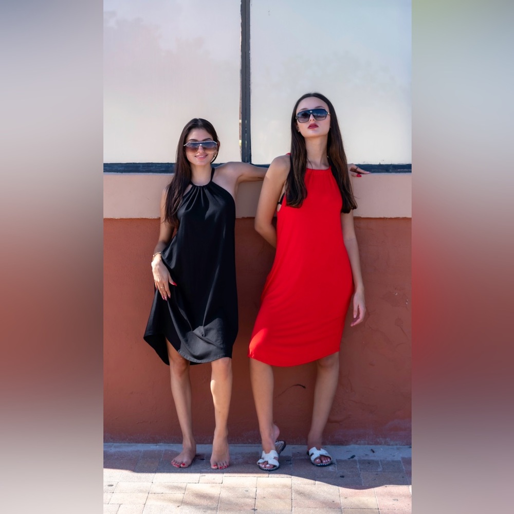 Red Casual Women's Summer Beach Dress Sleeveless Sundress with Pockets